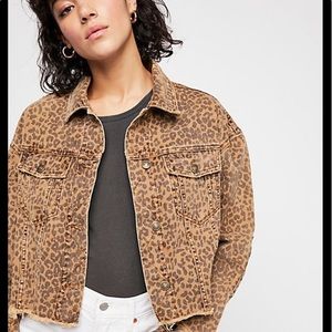 Leopard Free People Denim Jacket